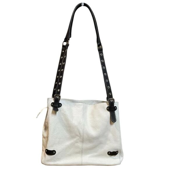 Cavalcanti Soft Leather Italian Shoulder Bag Purse With Black Tassels Off White - Picture 2 of 16